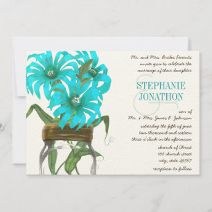Tropisches Aqua-Mason-Glas Exotische Blumen Hochze Einladung