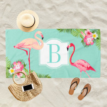 Tropisches Aqua und rosa Flamingo-Monogramm