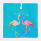 Tropisches aquamarines Aquarell Monogram Pink Flam Ornament Aus Glas (Rückseite)