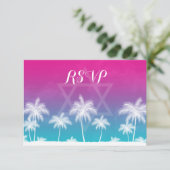 Tropisches Aquamarines blaues Rosa Bat Mitzvah UAW RSVP Karte (Stehend Vorderseite)