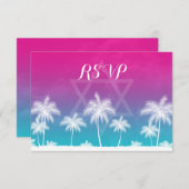 Tropisches Aquamarines blaues Rosa Bat Mitzvah UAW RSVP Karte (Vorne/Hinten)