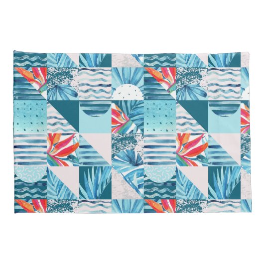 Tropisches aquamarines geometrisches abstraktes kissenbezug (Rückseite-Rechts)