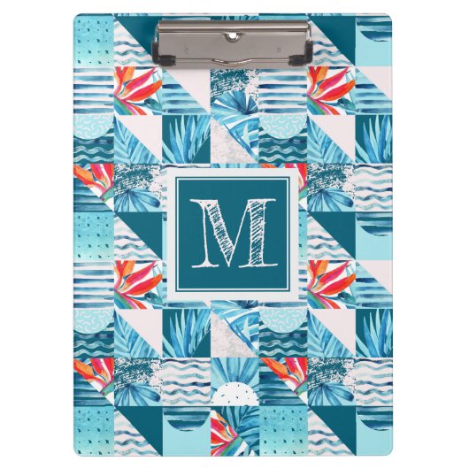 Tropisches aquamarines geometrisches abstraktes klemmbrett (Vorderseite)