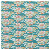 Tropisches Aquamarines Koi & Lotus Fischbecken Stoff (Muster)