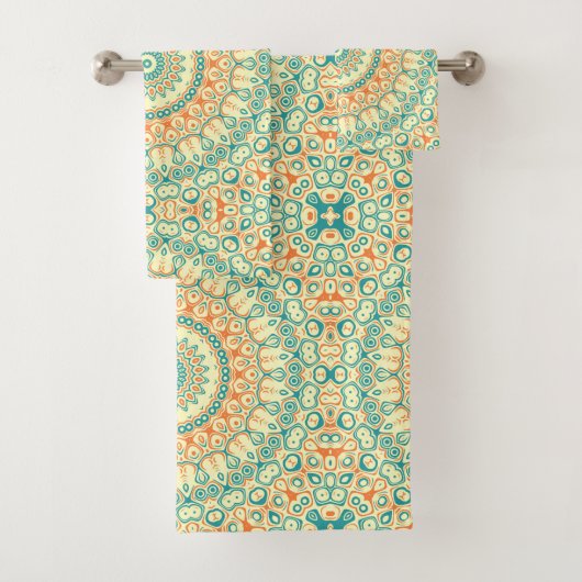 Tropisches Aquamarines und Orange Mandala Muster Badhandtuch Set (Insitu)