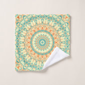 Tropisches Aquamarines und Orange Mandala Muster Badhandtuch Set (Waschlappen)
