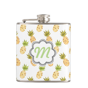 Tropisches Aquarell-Ananas-Muster Flachmann
