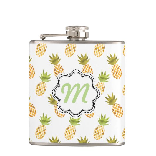 Tropisches Aquarell-Ananas-Muster Flachmann (Vorderseite)