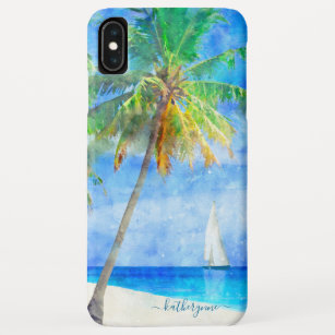 Tropisches Aquarell-Insel-Strand-Palmen-Segelboot Case-Mate iPhone Hülle