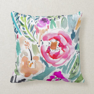 Tropisches Aquarell mit Blumen Kissen