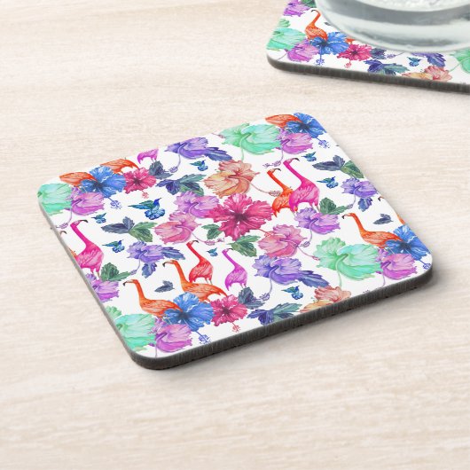 Tropisches Aquarell-Muster Getränkeuntersetzer (Linke Seite)