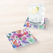 Tropisches Aquarell-Muster Glasuntersetzer (Schrägansicht)