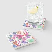 Tropisches Aquarell-Muster Steinuntersetzer (Seitenansicht)