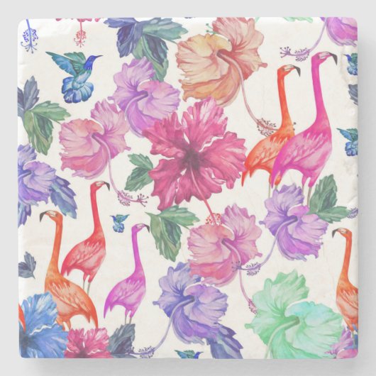 Tropisches Aquarell-Muster Steinuntersetzer (Vorderseite)