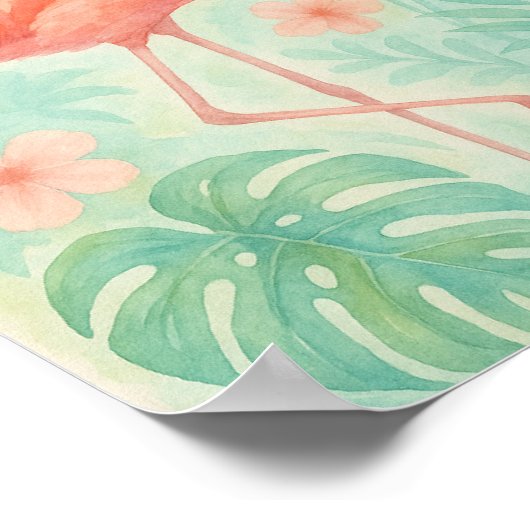 Tropisches Aquarell Rosa Flamingo | Exotic Botanic Poster (Ecke)