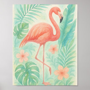 Tropisches Aquarell Rosa Flamingo   Exotic Botanic Poster