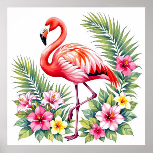 Tropisches Aquarell Rosa Flamingo Floral Hawaiian Poster