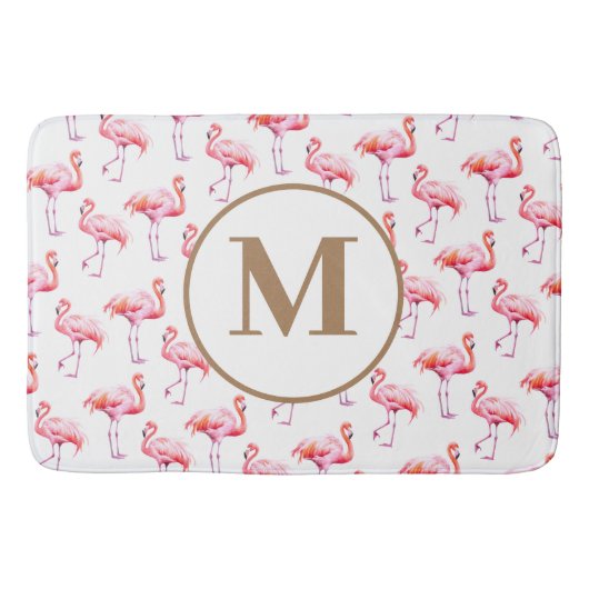 Tropisches Aquarell Rosa Flamingo | Gold Script Badematte (Vorderseite)
