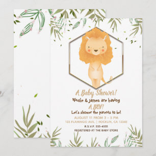 Tropisches Aquarell Süßer Löwe Jungen Baby Shower Einladung