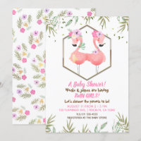 Tropisches Aquarell Zwei rosa Flamingos Babyparty