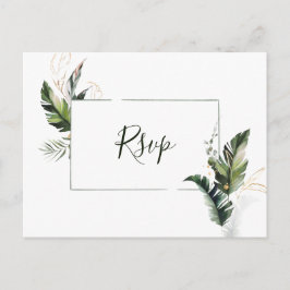 Tropisches Aquarellblatt Hochzeit RSVP Einladungspostkarte