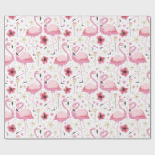 Tropisches Aquarellmuster Bright Pink Flamingo Mus Geschenkpapier (Flach)