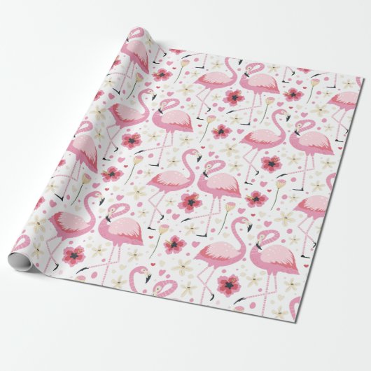 Tropisches Aquarellmuster Bright Pink Flamingo Mus Geschenkpapier (Ungerollt)