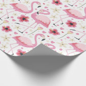 Tropisches Aquarellmuster Bright Pink Flamingo Mus Geschenkpapier (Ecke)