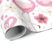 Tropisches Aquarellmuster Bright Pink Flamingo Mus Geschenkpapier (Rolleneckpunkt)