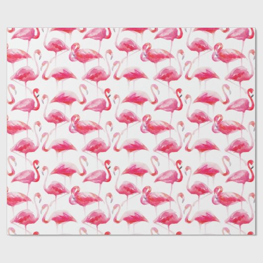 Tropisches Aquarellmuster Bright Pink Flamingo Mus Geschenkpapier (Flach)