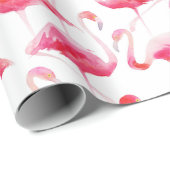 Tropisches Aquarellmuster Bright Pink Flamingo Mus Geschenkpapier (Rolleneckpunkt)