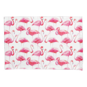 Tropisches Aquarellmuster Bright Pink Flamingo Mus Kissenbezug