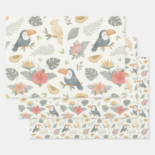 Tropisches Baby-Shower-Geschenkpapier Flachblätter Geschenkpapier Set