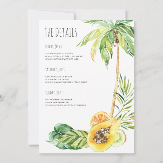 Tropisches Bachelorette Strand-Party-Wochenende Einladung (Rückseite)
