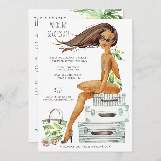 Tropisches Bachelorette Strand-Party-Wochenende Einladung (Vorne/Hinten)