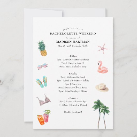 Tropisches Bachelorette Wochenende Einladung (Vorderseite)