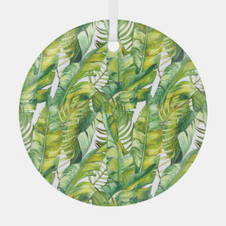 Tropisches Banana-Blätter Wasserfarbenmuster Ornament Aus Glas