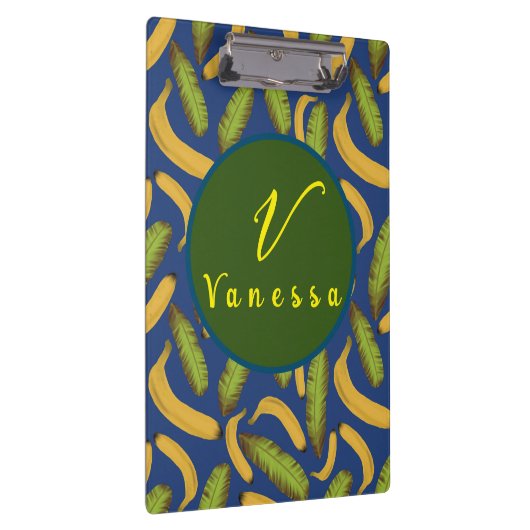 Tropisches Banana Blue Leaf Monogram Script Klemmbrett (Rechts)
