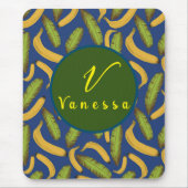 Tropisches Banana Blue Leaf Monogram Script Mousepad (Vorne)