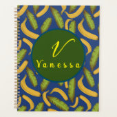 Tropisches Banana Blue Leaf Monogram Script Planer (Vorderseite)