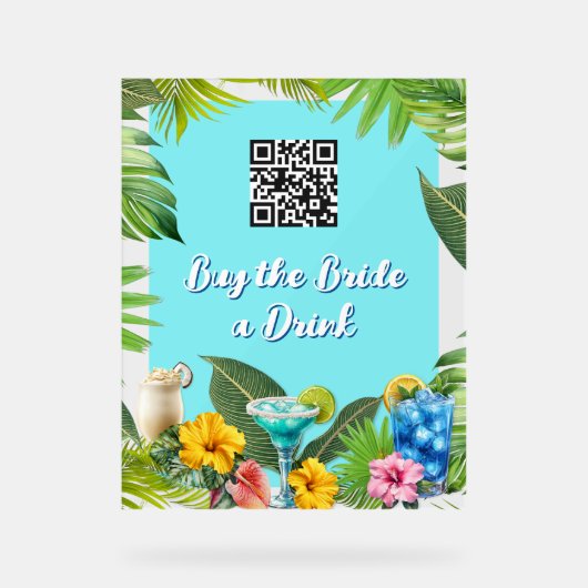 Tropisches Bar Brautparty Bachelorette QR-Code Acrylschild (Vorderseite)