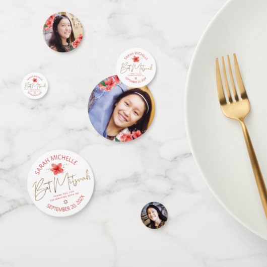 Tropisches Bat Mitzvah 3 Foto Pink Gold Floral Gla Konfetti (Gruppe)