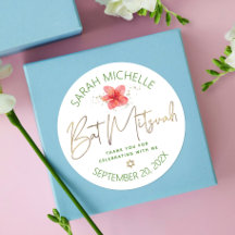 Tropisches Bat Mitzvah Watercolor Floral Gold Scri