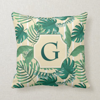 Tropisches belaubtes Druck-Monogramm-Kissen Kissen