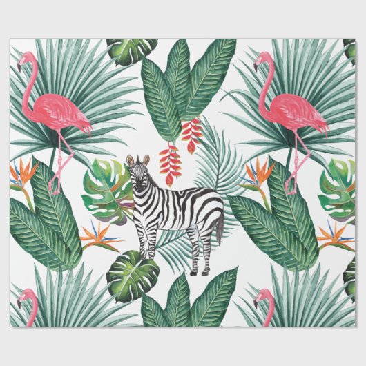 Tropisches Blatt-Aquarell modernen Flamingo Zebra Geschenkpapier (Flach)