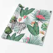 Tropisches Blatt-Aquarell modernen Flamingo Zebra Geschenkpapier (Ungerollt)
