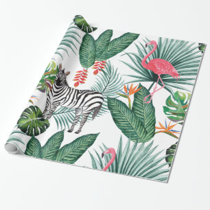Tropisches Blatt-Aquarell modernen Flamingo Zebra Geschenkpapier
