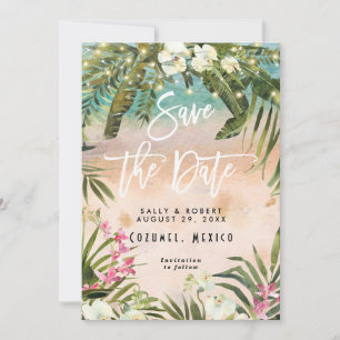tropisches Blatt beleuchtet wedding Save the Date Dankeskarte