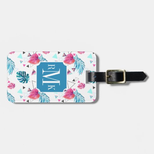 Tropisches Blatt-Dreieck-Muster Gepäckanhänger (Vorderseite horizontal)