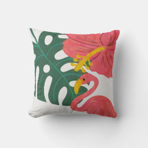 Tropisches Blatt, Hibiskusblüte & Flamingo Kissen
